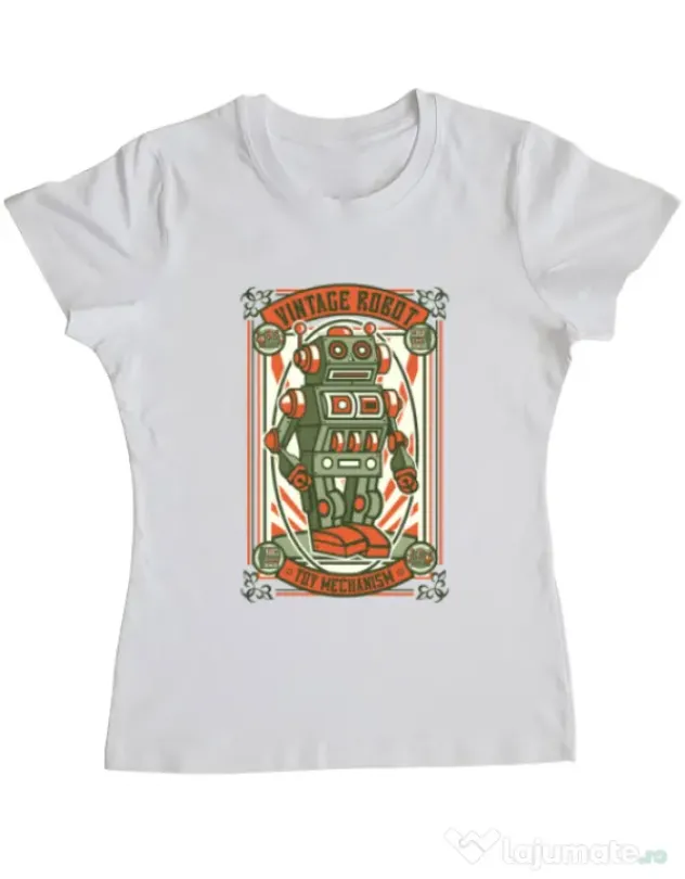 Tricou ADLER dama Vintage Robot Alb