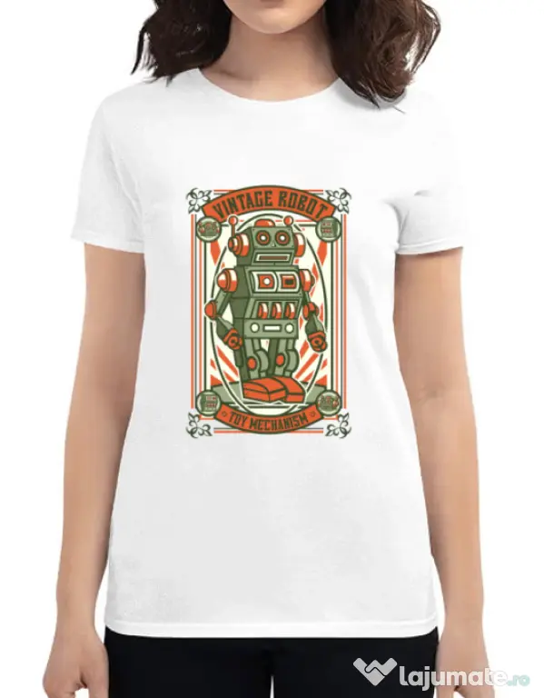Tricou ADLER dama Vintage Robot Alb