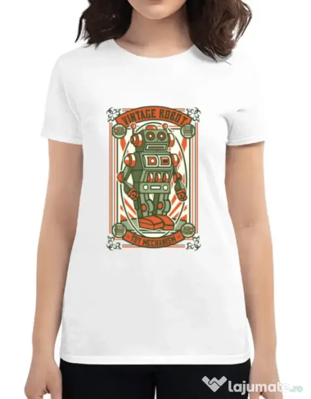 Tricou ADLER dama Vintage Robot Alb