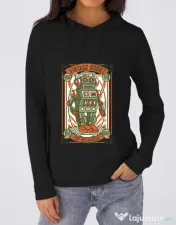 Hoodie dama cu gluga Vintage Robot Negru