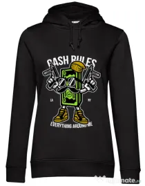 Hoodie dama cu gluga Cash rules Negru