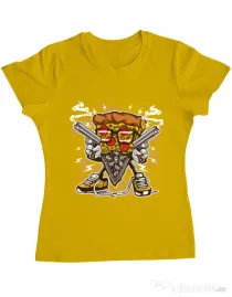 Tricou ADLER dama Pizza Gangster Galben