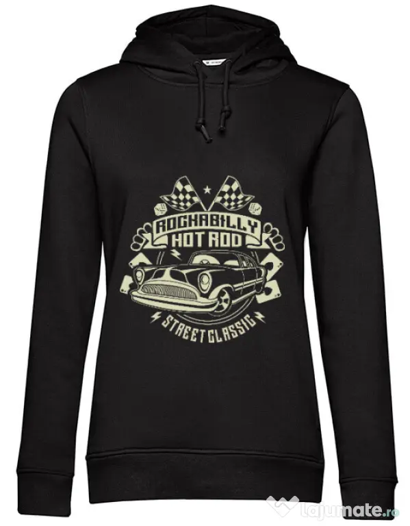 Hoodie dama cu gluga Rockabilly Hotrod Negru