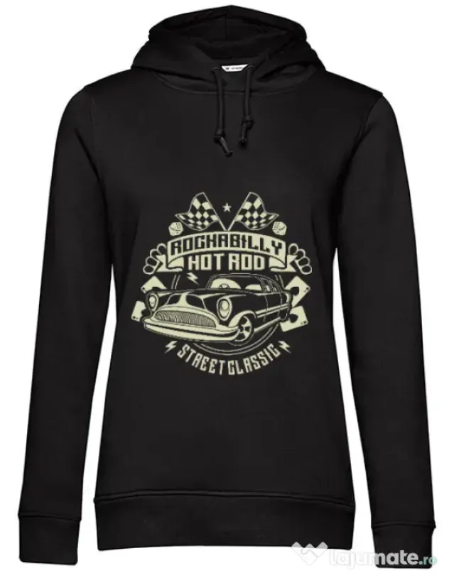Hoodie dama cu gluga Rockabilly Hotrod Negru