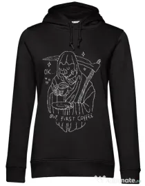 Hoodie dama cu gluga OK But First Coffee Negru