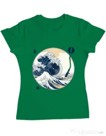 Tricou ADLER dama The Great Wave off Sound Verde mediu