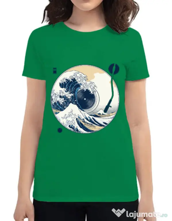 Tricou ADLER dama The Great Wave off Sound Verde mediu