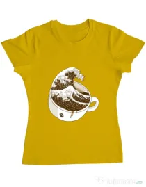 Tricou ADLER dama The Great Wave off Coffee Galben