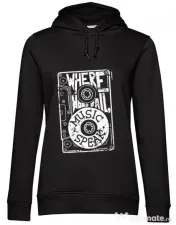Hoodie dama cu gluga Where words fail, music speaks Negru 