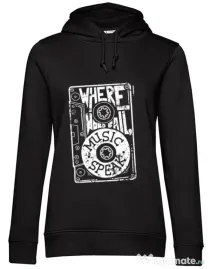Hoodie dama cu gluga Where words fail, music speaks Negru