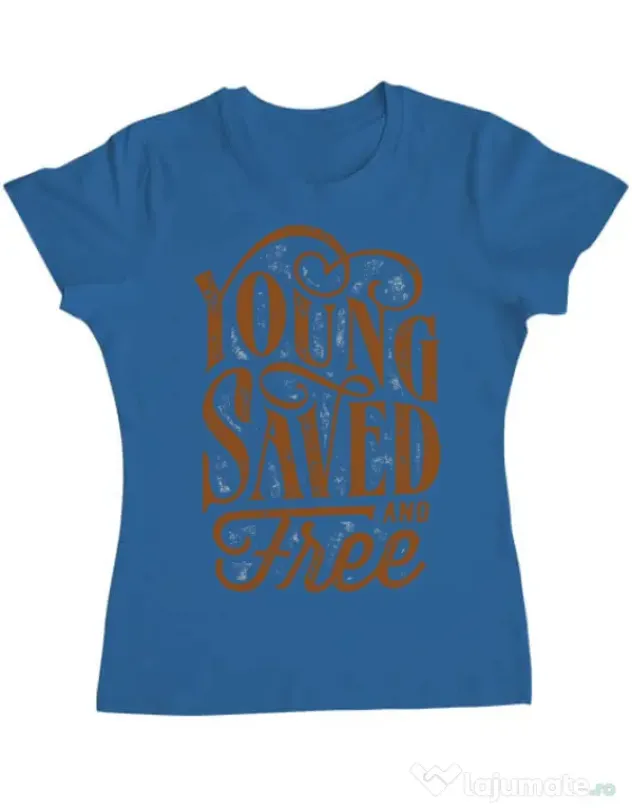 Tricou ADLER dama Young Saved And Free Albastru azuriu