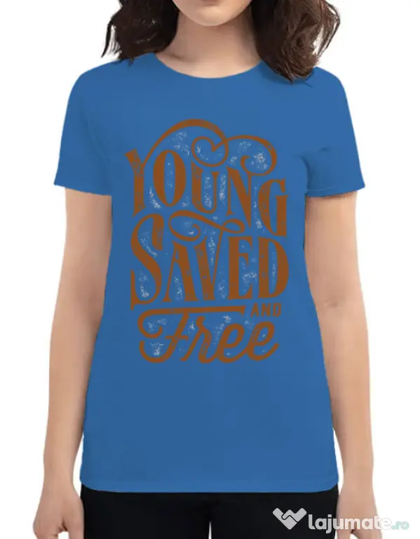 Tricou ADLER dama Young Saved And Free Albastru azuriu