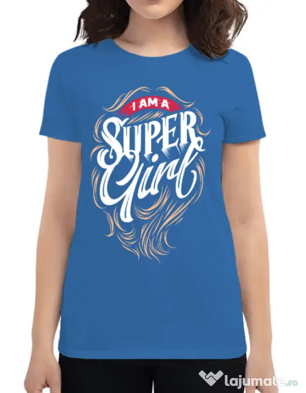 Tricou ADLER dama I am a Super Girl Albastru azuriu