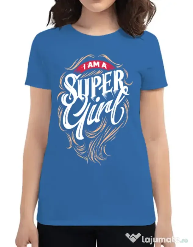 Tricou ADLER dama I am a Super Girl Albastru azuriu