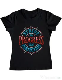 Tricou ADLER dama Strive For Progress Not Perfection Negru