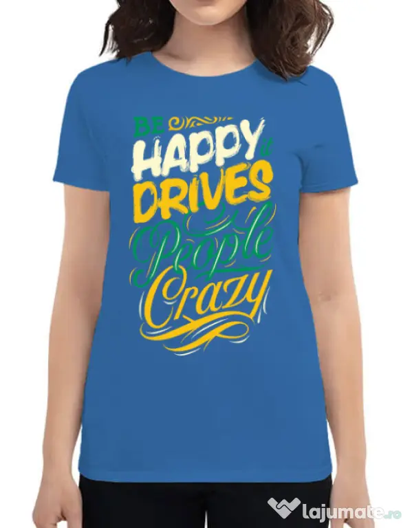 Tricou ADLER dama Be happy Albastru azuriu