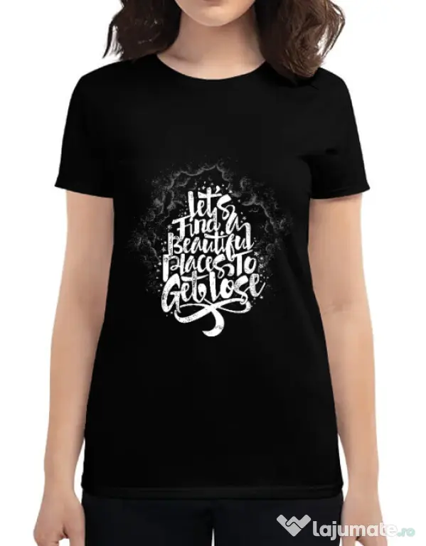 Tricou ADLER dama Let's find beautiful place to get lost Negru