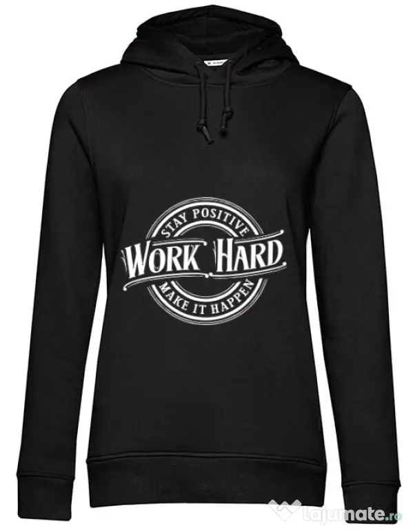 Hoodie dama cu gluga Work Hard Negru