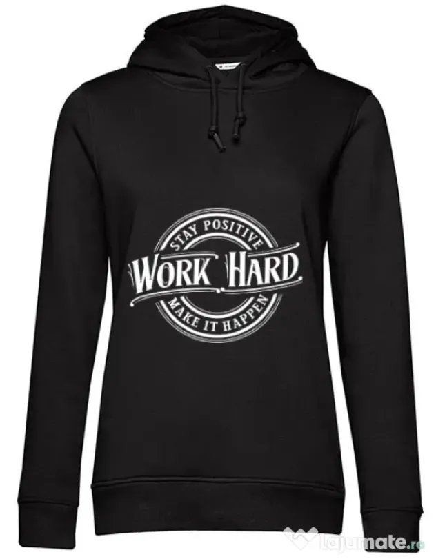 Hoodie dama cu gluga Work Hard Negru