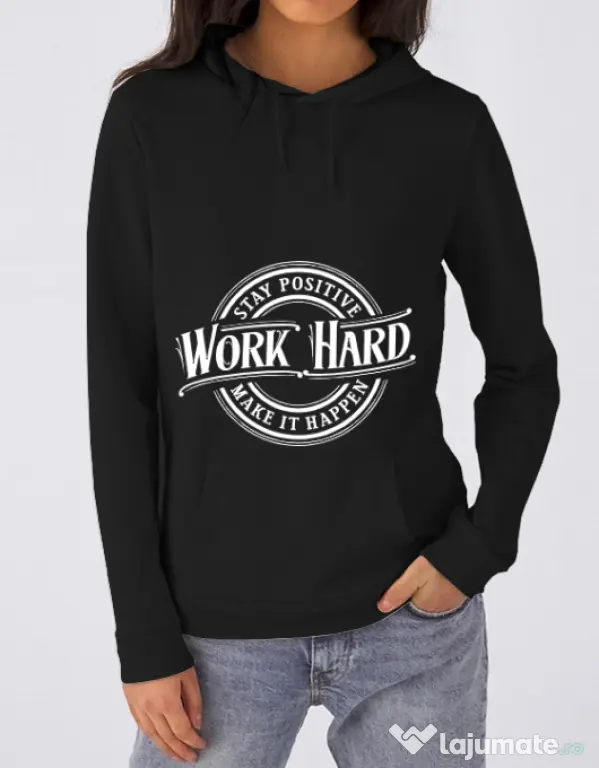 Hoodie dama cu gluga Work Hard Negru