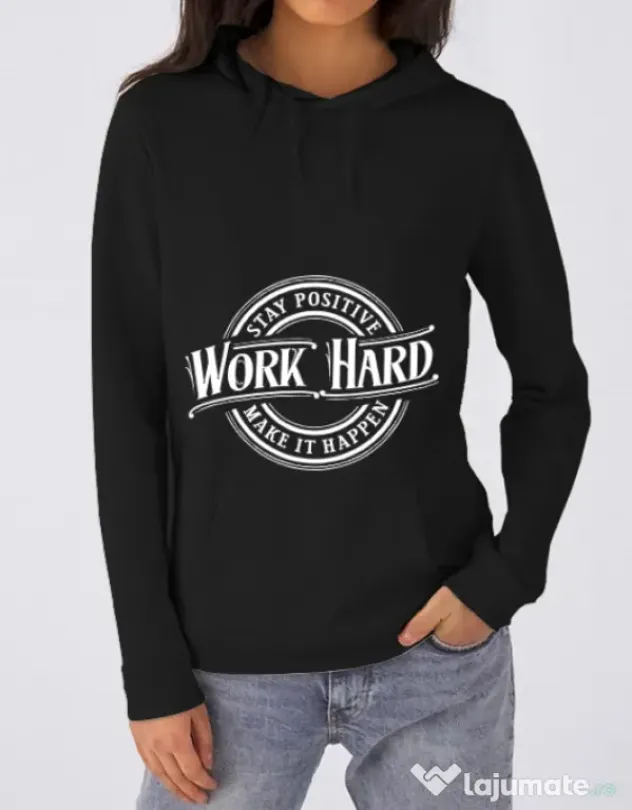 Hoodie dama cu gluga Work Hard Negru
