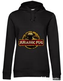 Hoodie dama cu gluga Jurassic Pug Negru