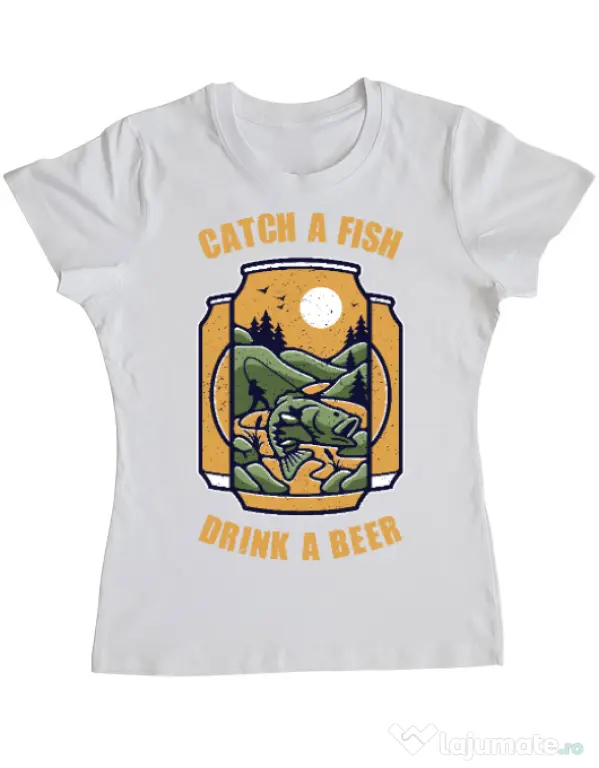 Tricou ADLER dama Catch a fish Alb