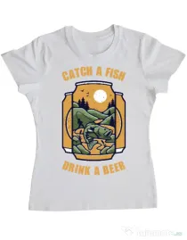 Tricou ADLER dama Catch a fish Alb