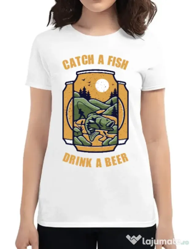 Tricou ADLER dama Catch a fish Alb