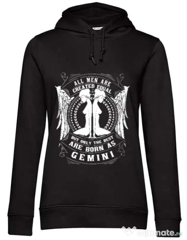 Hoodie dama cu gluga The best men are born as Gemini Negru