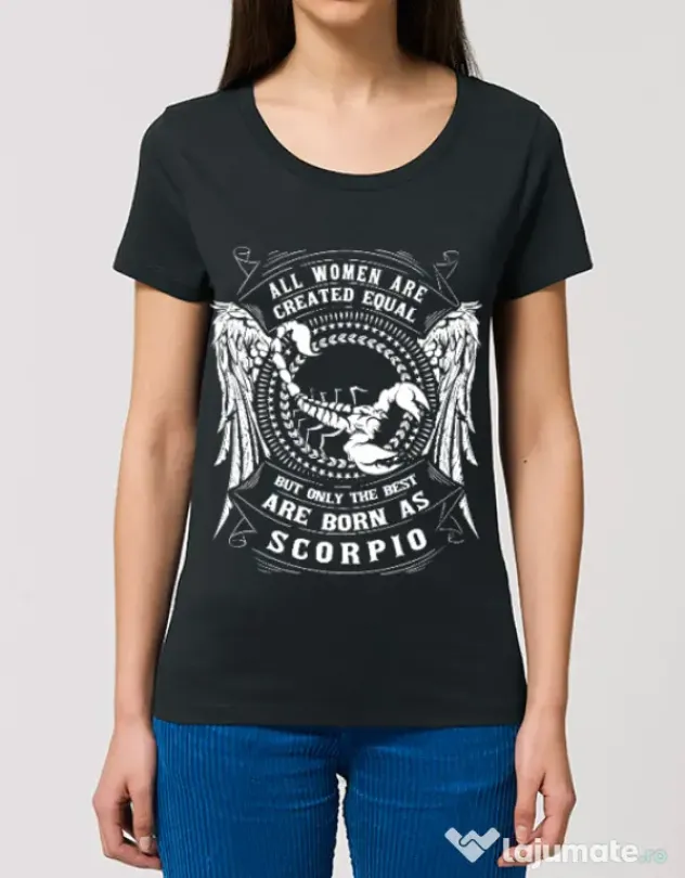 Tricou STANLEY STELLA dama The best women are born as Scorpio Negru