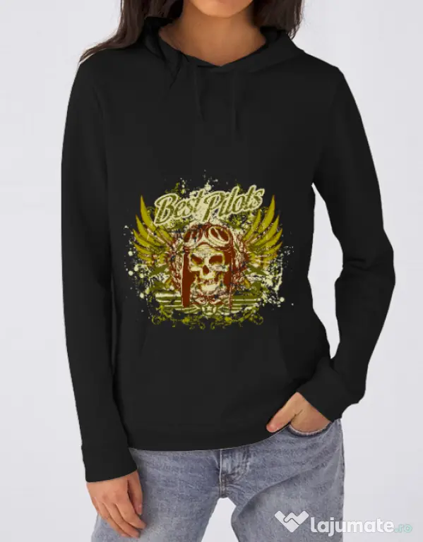 Hoodie dama cu gluga Best pilots Negru