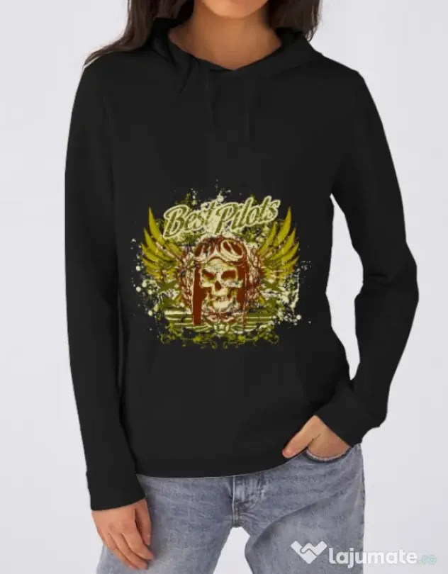Hoodie dama cu gluga Best pilots Negru
