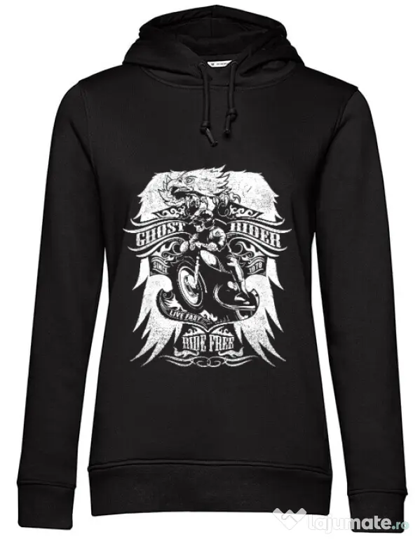Hoodie dama cu gluga Ghost rider Negru