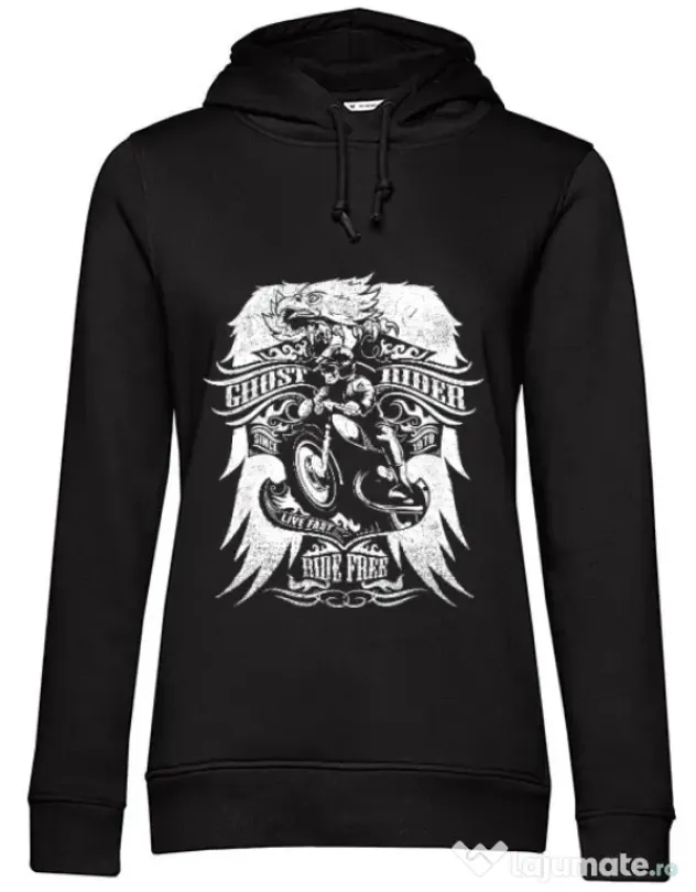Hoodie dama cu gluga Ghost rider Negru