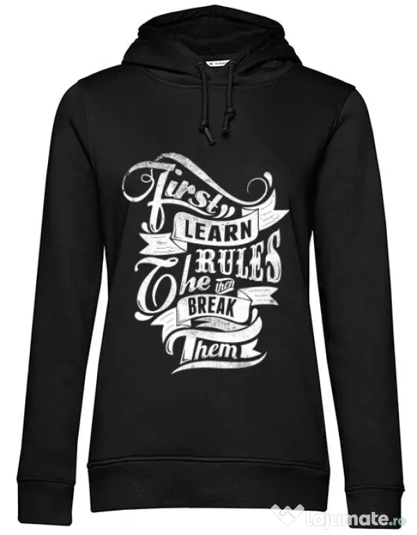 Hoodie dama cu gluga Learn the rules Negru