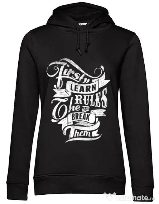Hoodie dama cu gluga Learn the rules Negru