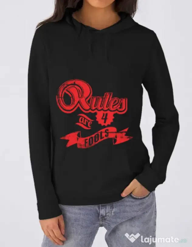 Hoodie dama cu gluga Rules are for fools Negru