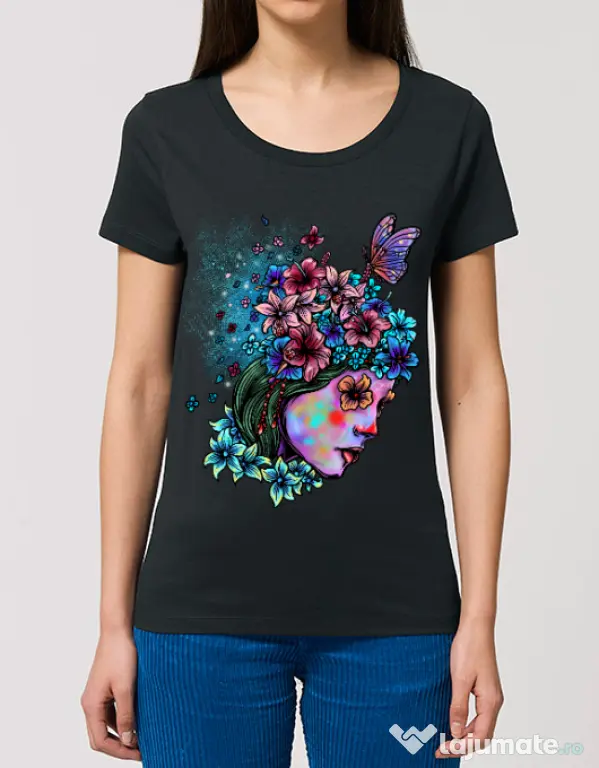 Tricou STANLEY STELLA dama Lady and flowers Negru