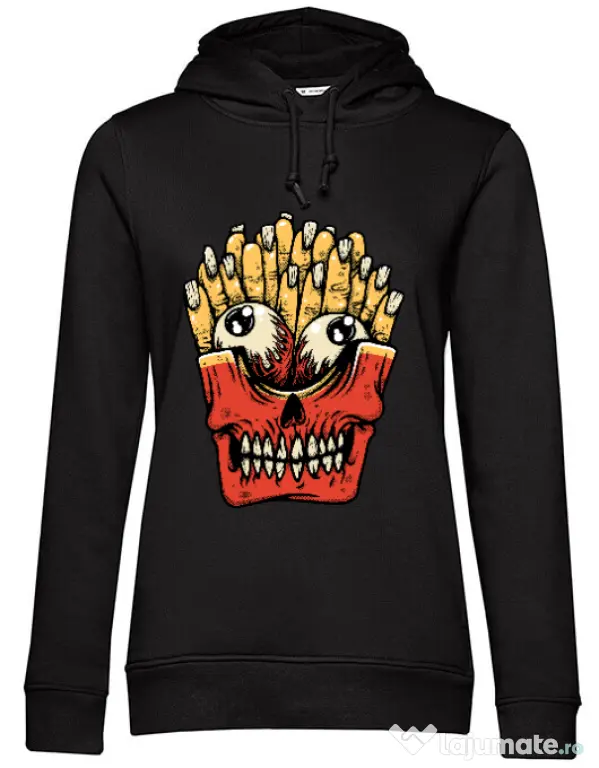 Hoodie dama cu gluga Zombie French Fries Negru