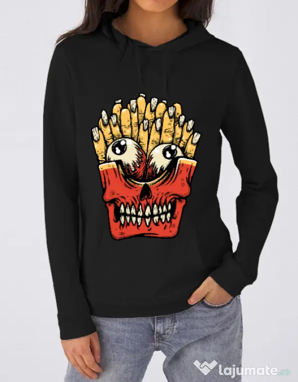 Hoodie dama cu gluga Zombie French Fries Negru