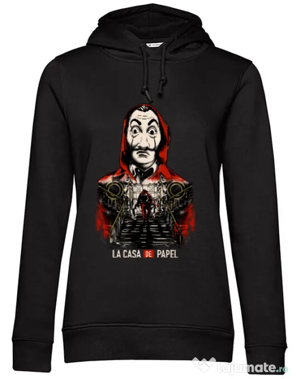 Hoodie dama cu gluga La casa de papel Negru