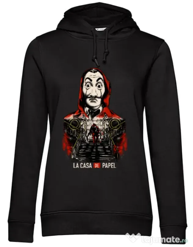Hoodie dama cu gluga La casa de papel Negru