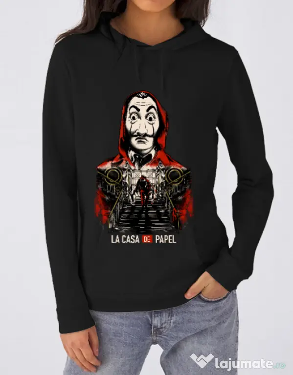 Hoodie dama cu gluga La casa de papel Negru