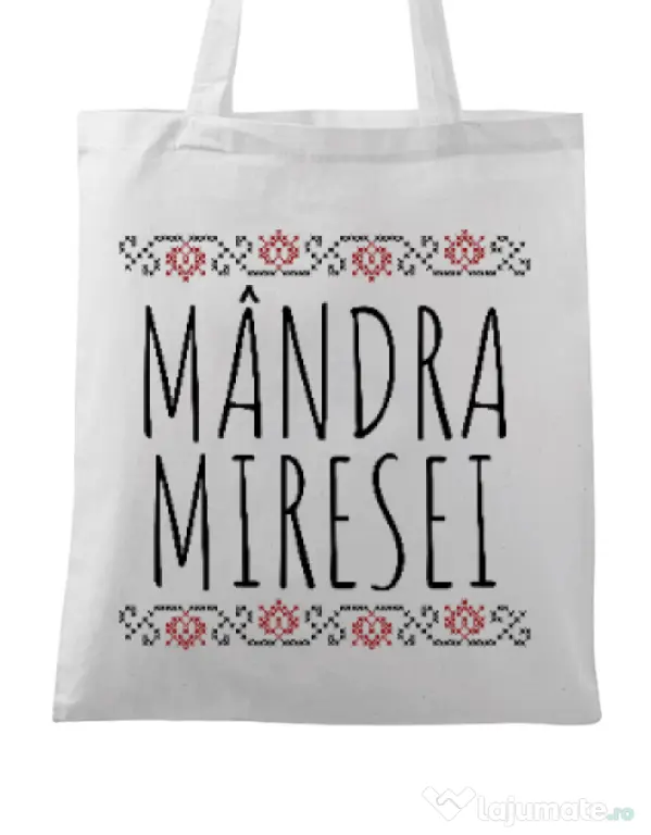 Sacosa personalizata Burlacite Mandra miresei Alb