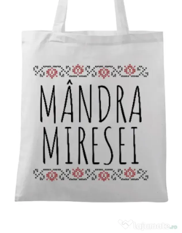 Sacosa personalizata Burlacite Mandra miresei Alb