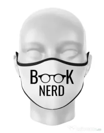Masca personalizata reutilizabila Book nerd Alb