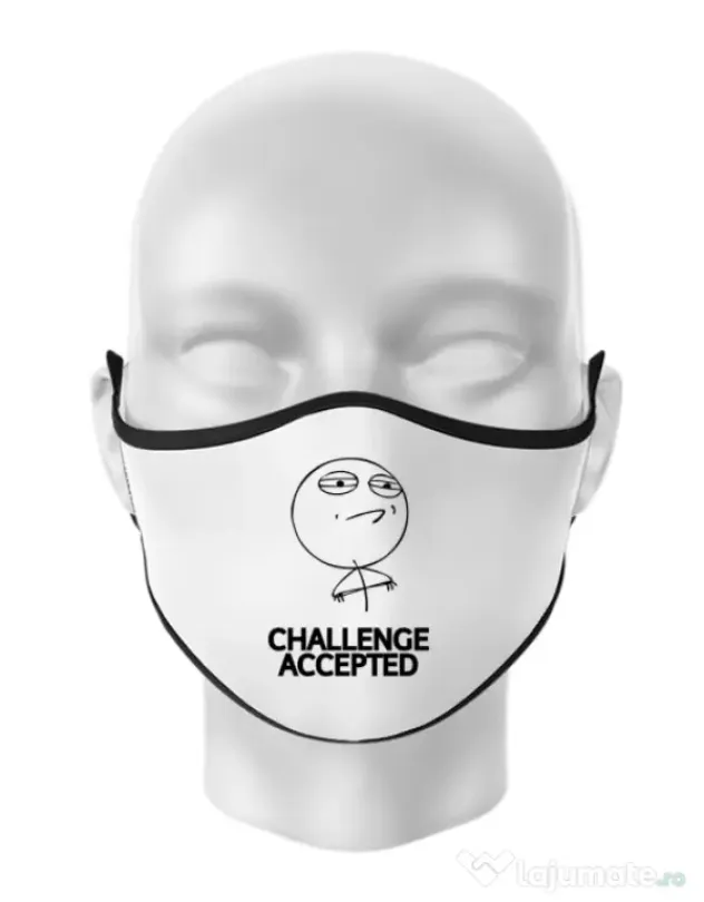 Masca personalizata reutilizabila Challenge Accepted Alb