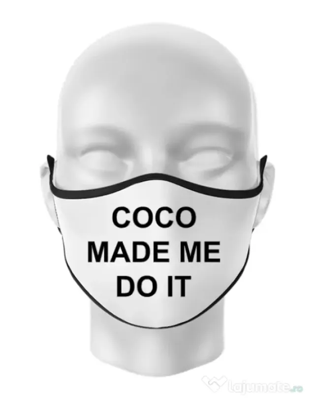 Masca personalizata reutilizabila Coco made me do it Alb