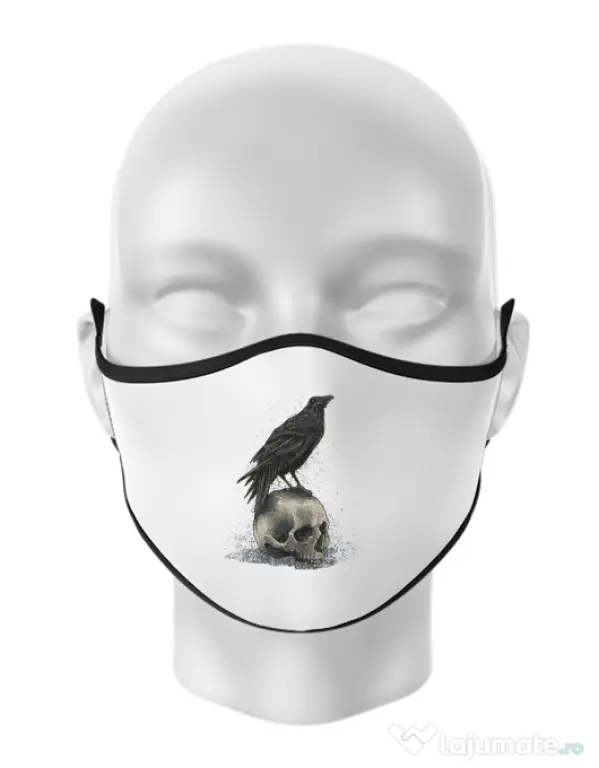 Masca personalizata reutilizabila Crow skull Alb